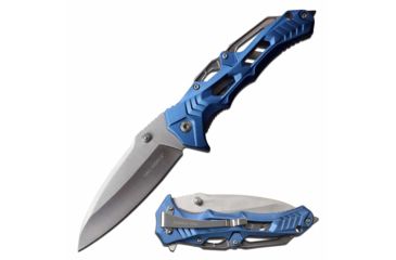 Image of TAC Force TF-1005BL Spring Assisted Knife, 3.75in, 3CR13 Stainless Steel, Spear Point, Black Blade, Aluminum Handle, Blue, TF-1005BL