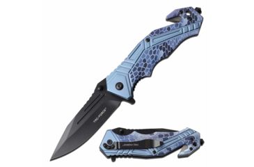 Image of TAC Force TF-1006BL Spring Assisted Knife, 3.5in, 3CR13 Stainless Steel, Spear Point, Black Blade, Aluminum Handle, Blue/Camo, TF-1006BL