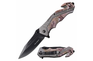 Image of TAC Force TF-1006GY Spring Assisted Knife, 3.5in, 3CR13 Stainless Steel, Spear Point, Black Blade, Aluminum Handle, Gray/Brown Camo, TF-1006GY