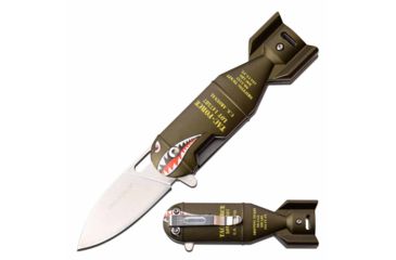 Image of TAC Force TF-1039GN Spring Assisted Knife, 2.25in, 3CR13 Stainless Steel, Pen, Steel Blade, Aluminum Handle, Bomb Design, Green, TF-1039GN