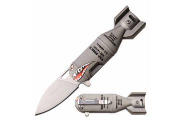 Image of TAC Force TF-1039GY Spring Assisted Knife, 2.25in, 3CR13 Stainless Steel, Pen, Steel Blade, Aluminum Handle, Bomb Design, Gray, TF-1039GY