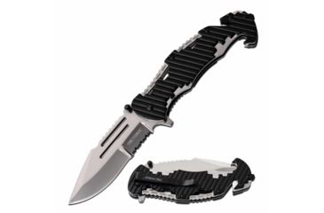 Image of TAC Force TF-932ST Spring Assisted Knife, 3.6in, Stainless Steel, Spear Point, Half-Serrated, Polished Blade, Stainless Steel Handle, Black, TF-932ST