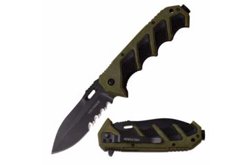 Image of TAC Force TF-942BGCS Spring Assisted Knife, 3.75in, 3CR13 Stainless Steel, Spear Point, Half-Serrated, Black Blade, Rubber/Plastic Handle, Black/Green, TF-942BGCS