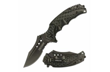 Image of TAC Force TF-943BK Spring Assisted Knife, 3.75in, 3CR13 Stainless Steel, Recurved, Half-Serrated, Black Blade, Aluminum Handle, Black, TF-943BK