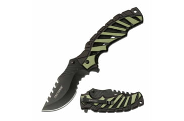 Image of TAC Force TF-944GN Spring Assisted Knife, 3.75in, 3CR13 Stainless Steel, Recurved, Half-Serrated, Black Blade, Aluminum Handle, Black/Green, TF-944GN