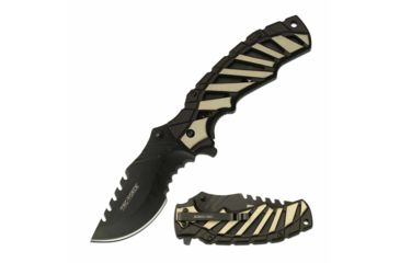 Image of TAC Force TF-944TN Spring Assisted Knife, 3.75in, 3CR13 Stainless Steel, Recurved, Half-Serrated, Black Blade, Aluminum Handle, Black/Tan, TF-944TN