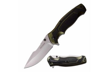 Image of TAC Force TF-960GN Spring Assisted Knife, 3.5in, 3CR13 Stainless Steel, Harpoon Point, Beadblasted Blade, Aluminum Handle, Green/Black, TF-960GN