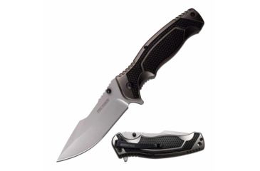 Image of TAC Force TF-960GY Spring Assisted Knife, 3.5in, 3CR13 Stainless Steel, Harpoon Point, Beadblasted Blade, Aluminum Handle, Gray/Black, TF-960GY