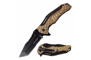 Image of TAC Force TF-966TN Spring Assisted Knife, 3.75in, 3CR13 Stainless Steel, Tanto, Half-Serrated, Black Blade, Aluminum Handle, Tan/Black, TF-966TN