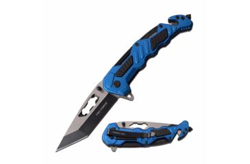 Image of TAC Force TF-970BL Spring Assisted Knife, 3.5in, 3CR13 Stainless Steel, Tanto, Black/Steel Blade, Aluminum Handle, Blue, TF-970BL