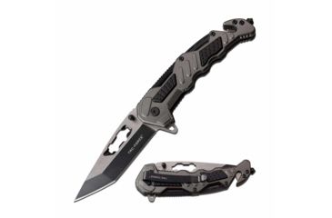 Image of TAC Force TF-970GY Spring Assisted Knife, 3.5in, 3CR13 Stainless Steel, Tanto, Black/Steel Blade, Aluminum Handle, Gray, TF-970GY