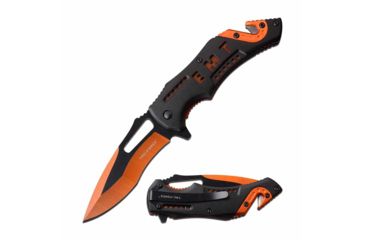 Image of TAC Force TF-976EM Spring Assisted Knife, 3.5in, 3CR13 Stainless Steel, Recurved, Orange Blade, Aluminum Handle, Black/Orange, TF-976EM