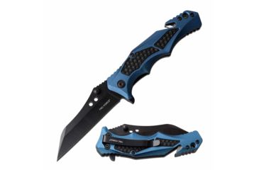Image of TAC Force TF-978BL Spring Assisted Knife, 3.25in, 3CR13 Stainless Steel, Reversed Tanto, Black Blade, Aluminum Handle, Blue, TF-978BL
