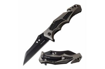 Image of TAC Force TF-978GY Spring Assisted Knife, 3.25in, 3CR13 Stainless Steel, Reversed Tanto, Black Blade, Aluminum Handle, Gray, TF-978GY