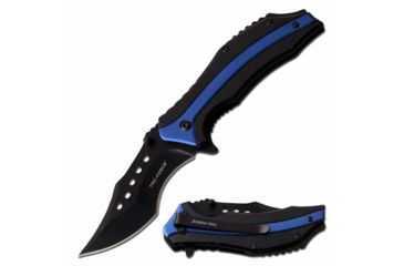 Image of TAC Force TF-989BL Spring Assisted Knife, 3.5in, 3CR13 Stainless Steel, Recurved, Black Blade, Aluminum Handle, Black/Blue, TF-989BL