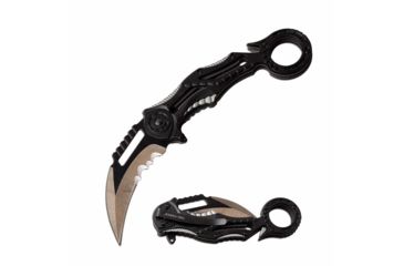 Image of TAC Force TF-990GY Spring Assisted Knife, 3in, 3CR13 Stainless Steel, Karambit, Half-Serrated, Gray Blade, Aluminum Handle, Black/Gray, TF-990GY