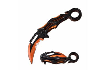 Image of TAC Force TF-990OR Spring Assisted Knife, 3in, 3CR13 Stainless Steel, Karambit, Half-Serrated, Orange Blade, Aluminum Handle, Black/Orange, TF-990OR