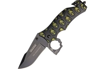 Image of Tac Force The Vanquisher A/O Knife, A/O black SS blade, Black Alum. handles w/ olive trim TF786C