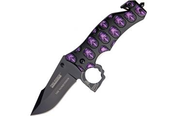 Image of Tac Force The Vanquisher A/O Knife, A/O black SS blade, Black Alum. handles w/ purple trim TF786PE