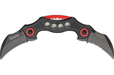 Image of Tac Force Twin Blade A/O Knife, black HC steel A/O hawkbill blade, Black anodized Alum. handle TF669BK