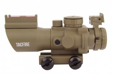 Image of Tacfire 4X32 Prismatic Tri-Illumination Scope w/Fiber Optic Front Sight/BackUp Iron Sight/Chevron Reticle, Dark Earth Tan, SCDFO432T-C