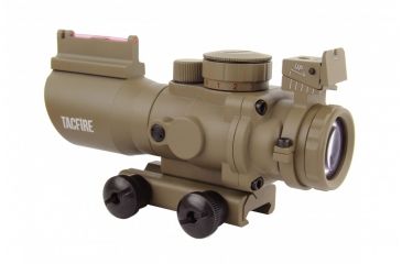 Image of Tacfire 4X32 Prismatic Tri-Illumination Scope w/Fiber Optic Front Sight/BackUp Iron Sight/Chevron Reticle, Dark Earth Tan, SCDFO432T-C