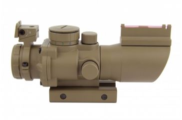 Image of Tacfire 4X32 Prismatic Tri-Illumination Scope w/Fiber Optic Front Sight/BackUp Iron Sight/Rapid Ranging Reticle, Dark Earth Tan, SCDFO432T-R