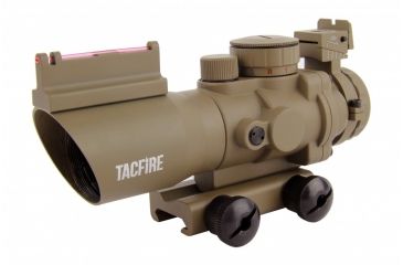 Image of Tacfire 4X32 Prismatic Tri-Illumination Scope w/Fiber Optic Front Sight/BackUp Iron Sight/Rapid Ranging Reticle, Dark Earth Tan, SCDFO432T-R
