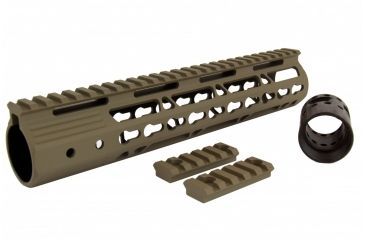 Image of Tacfire AR15 Ultra Slim KeyMod Free Float Hand Guard w/Detachable Rails/Steel. Barrel Nut, Tan, 10in, HG09-T-10