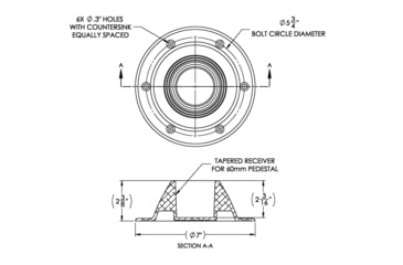 Image of TACO Marine Surface-Mount Pedestal Table Base For 2.375in Post - Base, 7in, Z10-4067BLY60MM