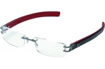 Image of Tag Heuer L-Type Eyeglasses, Anthracite Ceramic Frame/Calfskin Black Red Temples, Clear Lens 0113-004