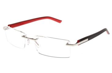 Image of Tag Heuer Trends Rubber Eyeglasses, Brushed Frame/Black Red Temples, Clear Lens 8110-002