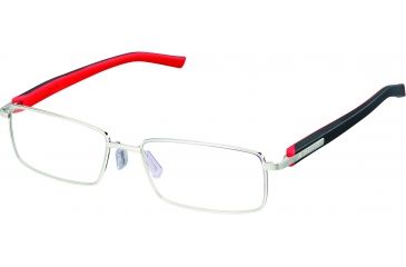 Image of Tag Heuer Trends Rubber Eyeglasses, Brushed Frame/Red Black Temples, Clear Lens 8005-002