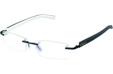 Image of Tag Heuer Trends Rubber Eyeglasses, Matte Black Frame/White Black Temples, Clear Lens 8108-007