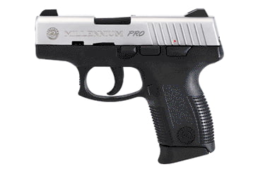 Image of Taurus Millennium-Pro-PT-138 Pistol, .380 ACP, 3.25 in barrel, polymer frame, integrated polymer grip, recoil operated semi-automatic, striker double-action, frame mounted safety, firing pin block, 3-dot fixed, 12 round magazine, TRSMLNMPROPT138-FRRMPG