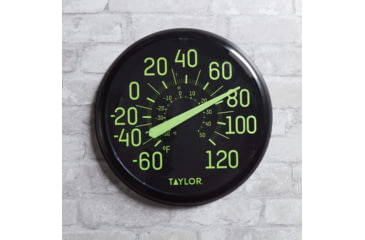Image of Taylor Indoor/Outdoor Glow-in-the-Dark Thermometer, Black, 13.25, 5267459
