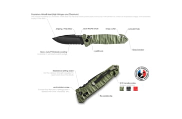 Image of TB Outdoor C.A.C. S200 Axis Lock Folding Knife, 5.5in Closed, 3.75in Black Finish Nitrox Steel Blade, Green Sculpted G10 Handle, 11060041