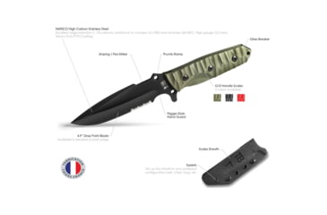 Image of TB Outdoor Survival Fixed Blade Knife, 9.75in Overall, 4.5in Black PVD Partially Serrated MOX Steel Blade, Red Sculpted G10 Handle, Kydex Sheath, 11060010