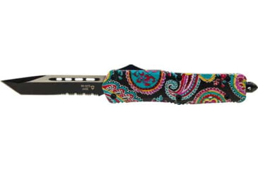 Image of Templar Knife Gen II Large Quilt OTF Automatic Folding Knife, 3.5in, D2, Tanto Blade, Serrated, Black Finish, Metal Alloy Handle, L-QT-53-1