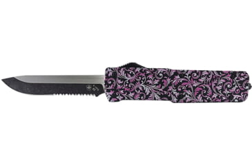 Image of Templar Knife Premium Lightweight Small Pink Fleur OTF Knife, 3in, Aluminum, Drop, Serrated, Black D2, SA-PKF-62-1