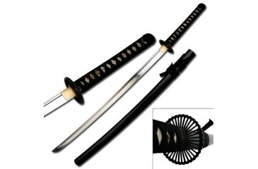 Image of Ten Ryu Fixed Blade, 40.5in, Carbon Steel Blade, Black Cord Wrapped With Real Ray Skin Handle TR-002