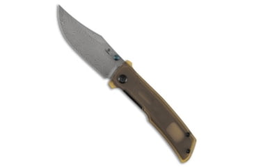 Image of Tenable Knives Tenable Bison Liner Lock Knife Amber PEI 3.2" Damascus, Yellow, Damascus, adult, BHQ-236323