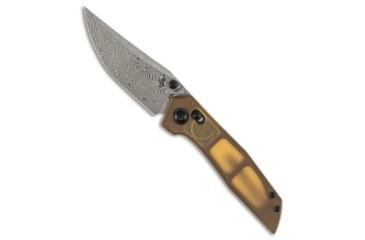 Image of Tenable Knives Tenable Deadite Crossbar Lock Knife Amber PEI 3.5" Damascus, Yellow, Damascus, adult, BHQ-236321