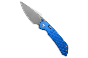 Image of Tenable Knives Tenable Fenrir Top Folding Knife, 3.40in, Damascus, Harpoon Blade, Aluminum, Dark Blue Handle, Dark Blue/Gray, 7.85 inch, BHQ-223403