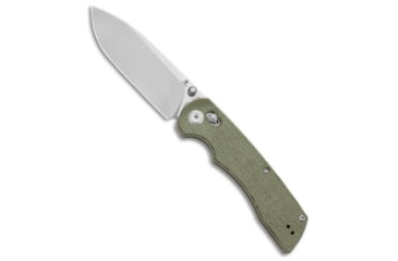 Image of Tenable Knives Kryo Crossbar Lock Folding Knife, 3.58in, Sandvik 14C28N, Drop Point Blade, Micarta, Green Handle, Green/Gray, 8.08 inch, BHQ-211036