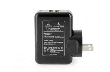 Image of Tenergy 2 Port USB AC Wall Charger, Black 51081