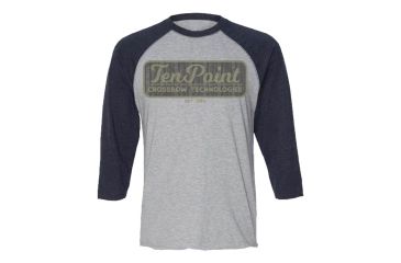 Image of TenPoint Crossbow Technologies Logo Baseball 3/4 Sleeve T-Shirt, Grey/Navy Sleeves, Small HCA-66317-S
