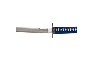 Image of Thaitsuki Nihonto Dokuji Nami Sanmai Katana, 29in Hand Forged And Folded High Carbon Steel Blade, Dark Blue Silk And Ivory Rayskin Wrapped Tsuka, S02