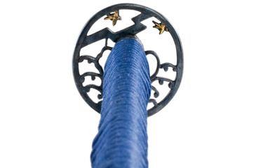 Image of Thaitsuki Nihonto Dokuji Nami Sanmai Katana, 29in Hand Forged And Folded High Carbon Steel Blade, Dark Blue Silk And Ivory Rayskin Wrapped Tsuka, S02