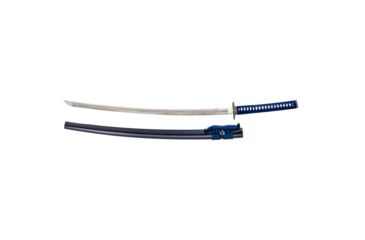 Image of Thaitsuki Nihonto Dokuji Nami Sanmai Katana, 29in Hand Forged And Folded High Carbon Steel Blade, Dark Blue Silk And Ivory Rayskin Wrapped Tsuka, S02